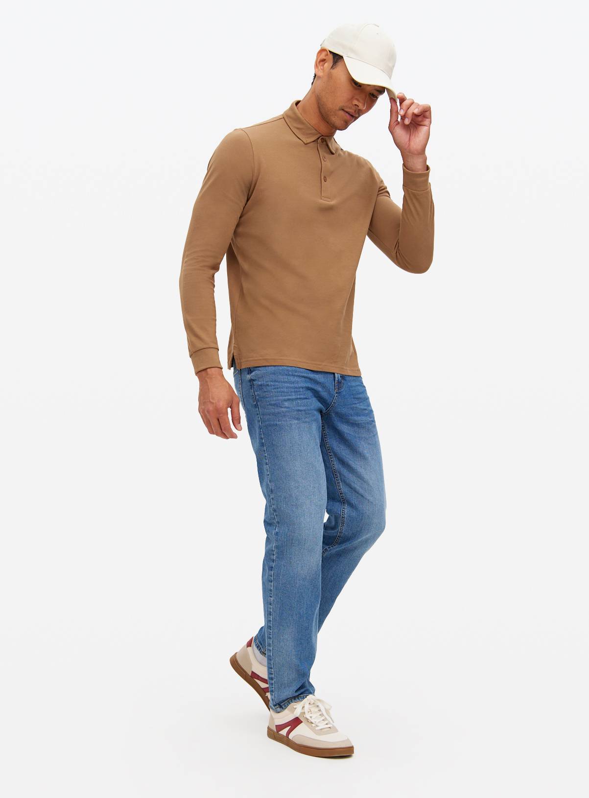 Light Brown Long Sleeve Pique Polo Shirt XL - Image 2
